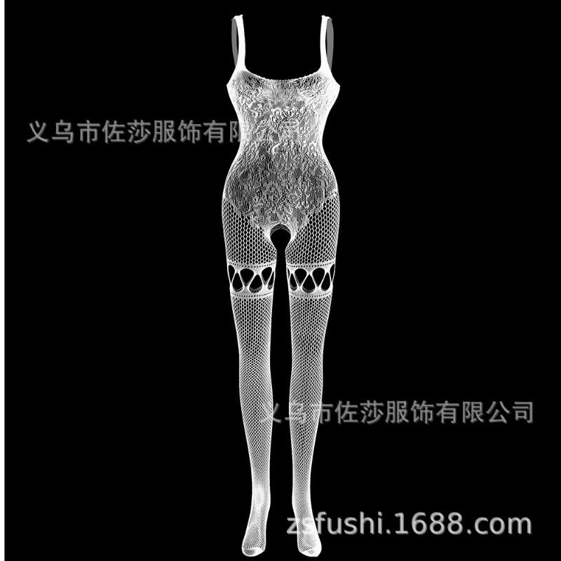Sexy Underwear Sexy See-through Socks One-piece Stockings Women's Open Crotch Suspenders Hollow Fishing Nets Temptation One-piece Mesh
