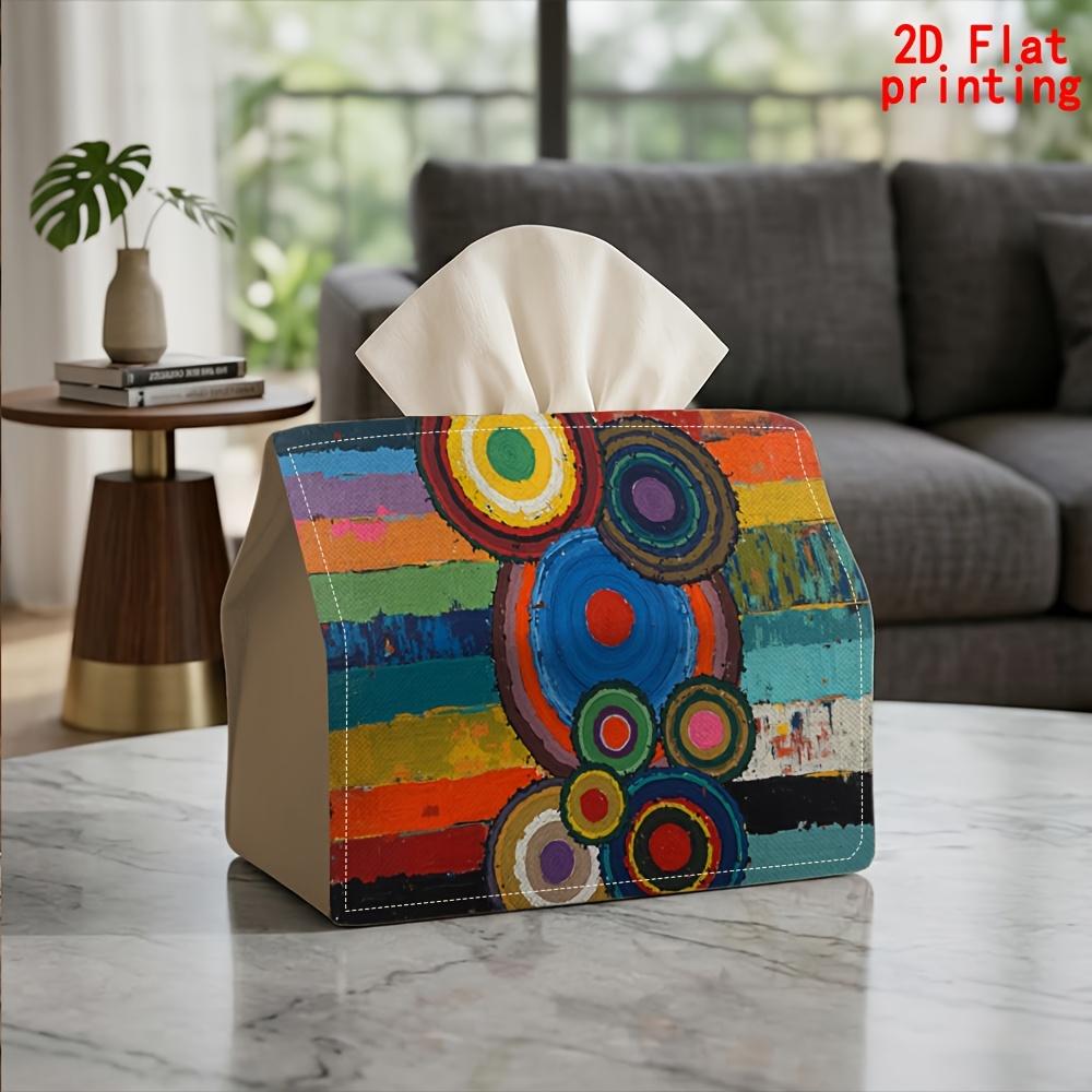 2D Flat 1pc, Tissue Box. Abstract Color Circle Pattern Napkin Dispenser, Reusable, Daily Desktop Tissue Organizer, Suitable for Kitchen Living Room Be