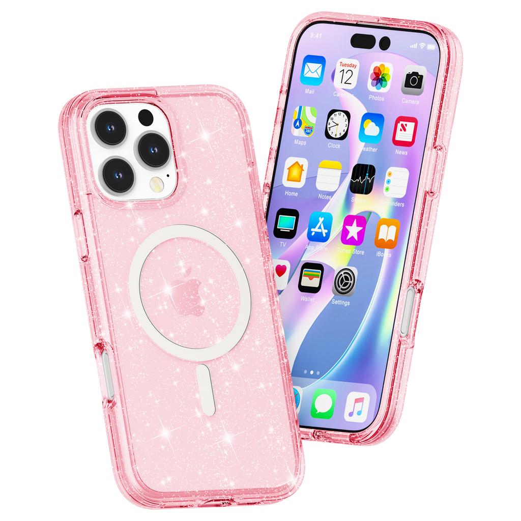 For iPhone 16 Pro Max Case Sparkly Glitter PC+TPU Phone Cover Compatible with MagSafe