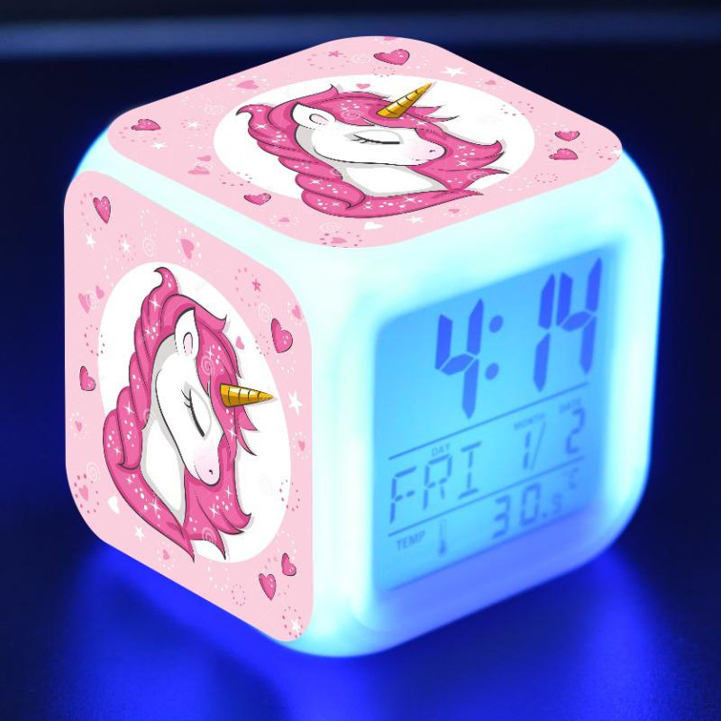 Обесцвечивание Единорог будильник креативный ночник светодиодные цифровые будильники студенческие настольные часы детские подарки