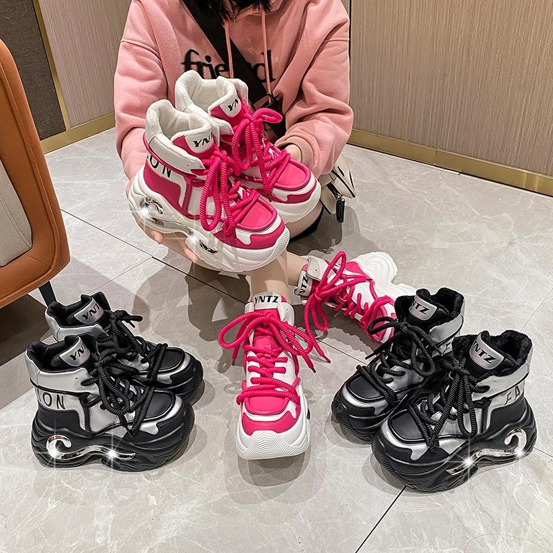 Модные 8 см Модные женские ботинки на массивной платформе, мотоциклетные ботинки, белые, на шнуровке, на толстой подошве, женская осенне-зимняя обувь до щиколотки, ботильоны для женщин