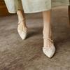 Fashion Women's Toe Sandals Summer New Versatile Mesh Lace Breathable Straight Strap Pointed Heels Womens Shoes