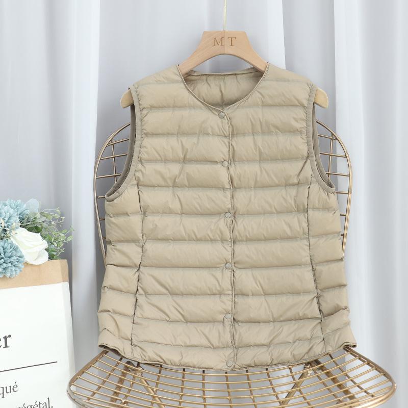 Легкий пуховой жилет с прессованным клеем, женский, осень-зима 2024 года, новый белый жилет из утиного пуха с подкладкой с V-образным вырезом