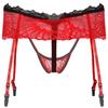 Men's Lace Frilly Pouch G-String Thong Hollow Jockstrap Underwear Sissy Panties with Garter