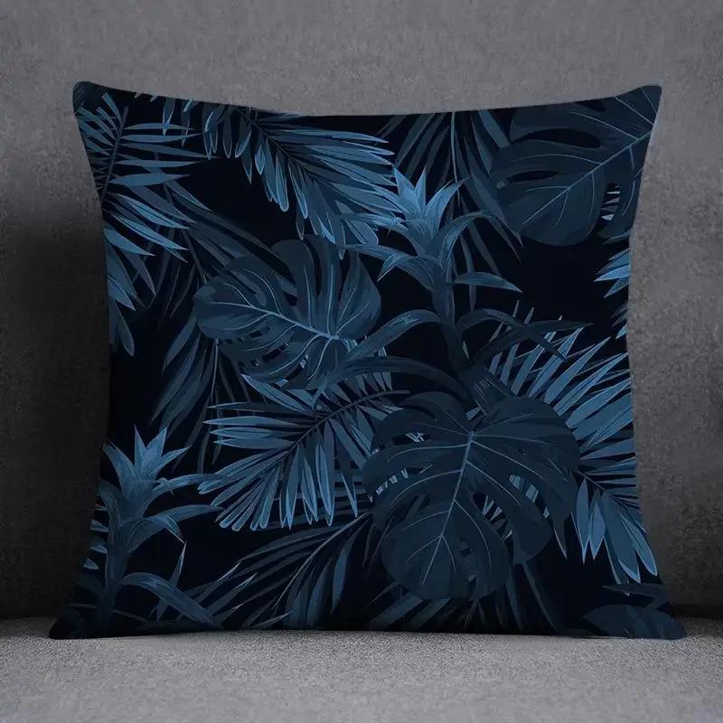 Blue-Gray Geometric Patterns Double-Sided Printed Pillow Cover Short Plush Suitable Living Rooms Bedrooms Throw Cushion Cover