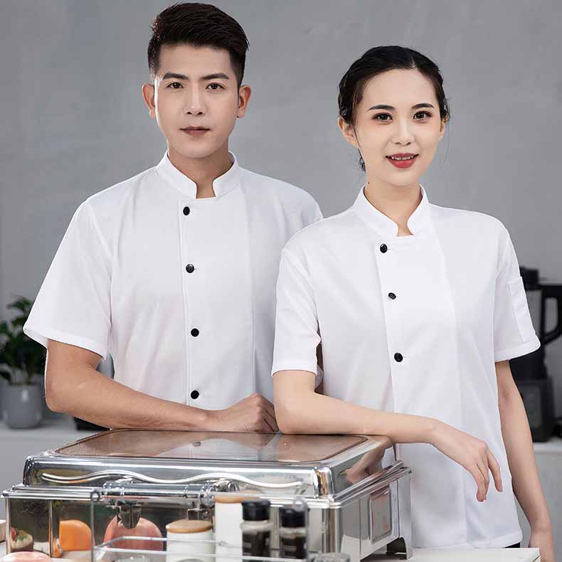 Летняя крутая унисекс-куртка шеф-повара, дышащая рубашка с коротким рукавом для мужчин и женщин, униформа для ресторанов и отелей, рабочее пальто для кейтеринга