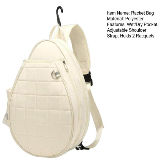 Сумка для теннисных ракеток для путешествий Большая вместимость Вмещает 2 ракетки Карман для мокрых/сухих вещей Водонепроницаемый Регулируемый мягкий плечевой ремень Рюкзак для теннисных ракеток