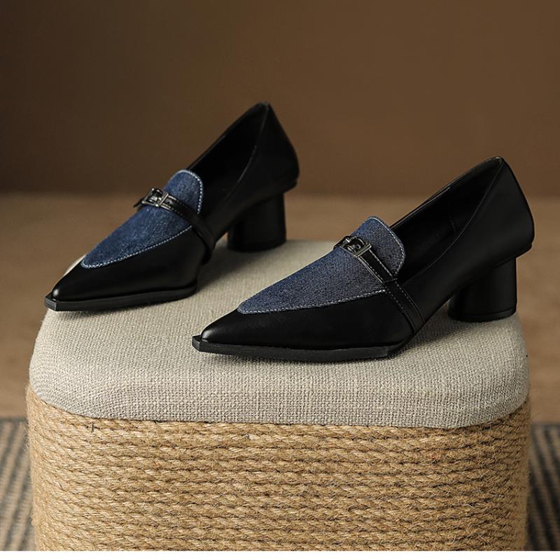 Весна Осень Новые Сексуальные Модные Туфли Цвета Сочетания Высокие Каблуки Новые Элегантные и Удобные Банкетные Туфли На Толстом Каблуке Женские НЕТ:702