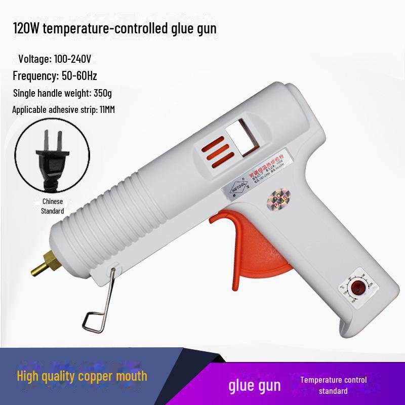 120W Industrial Thermostatic Glue Gun: Adjustable Constant Temperature with 11mm Hot Melt Glue Sticks for Home and Workshop Use