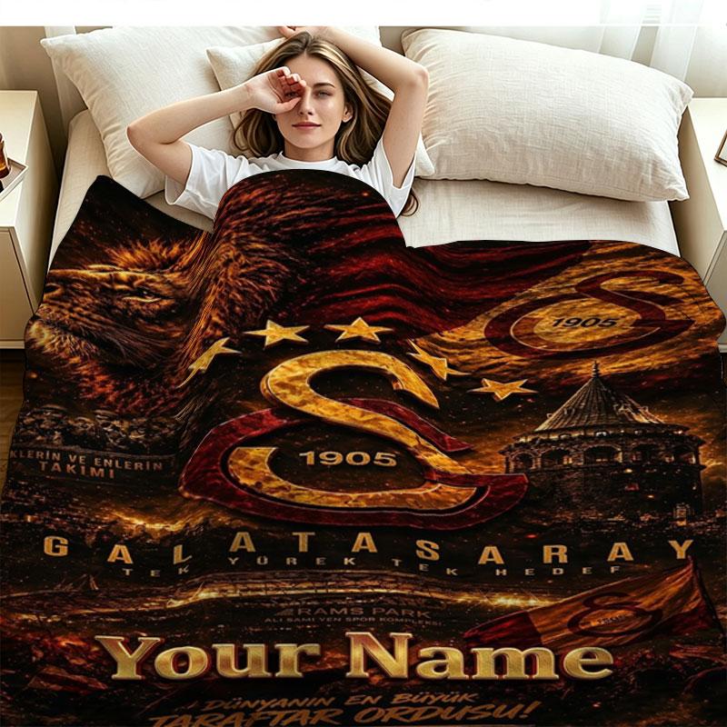 1PC Galatasaray S Custom Name Patterned Flannel Blanket Suitable For All Seasons for Home Decor Warmth and Comfort Gifts Holiday Present