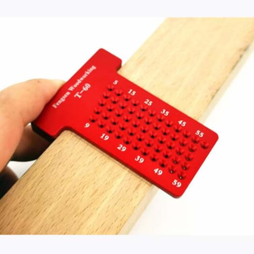 amleso T-Shaped Ruler, 1mm Hole Spacing, Woodworking Scriber, Carpenter's Marking Tool, Template, Red