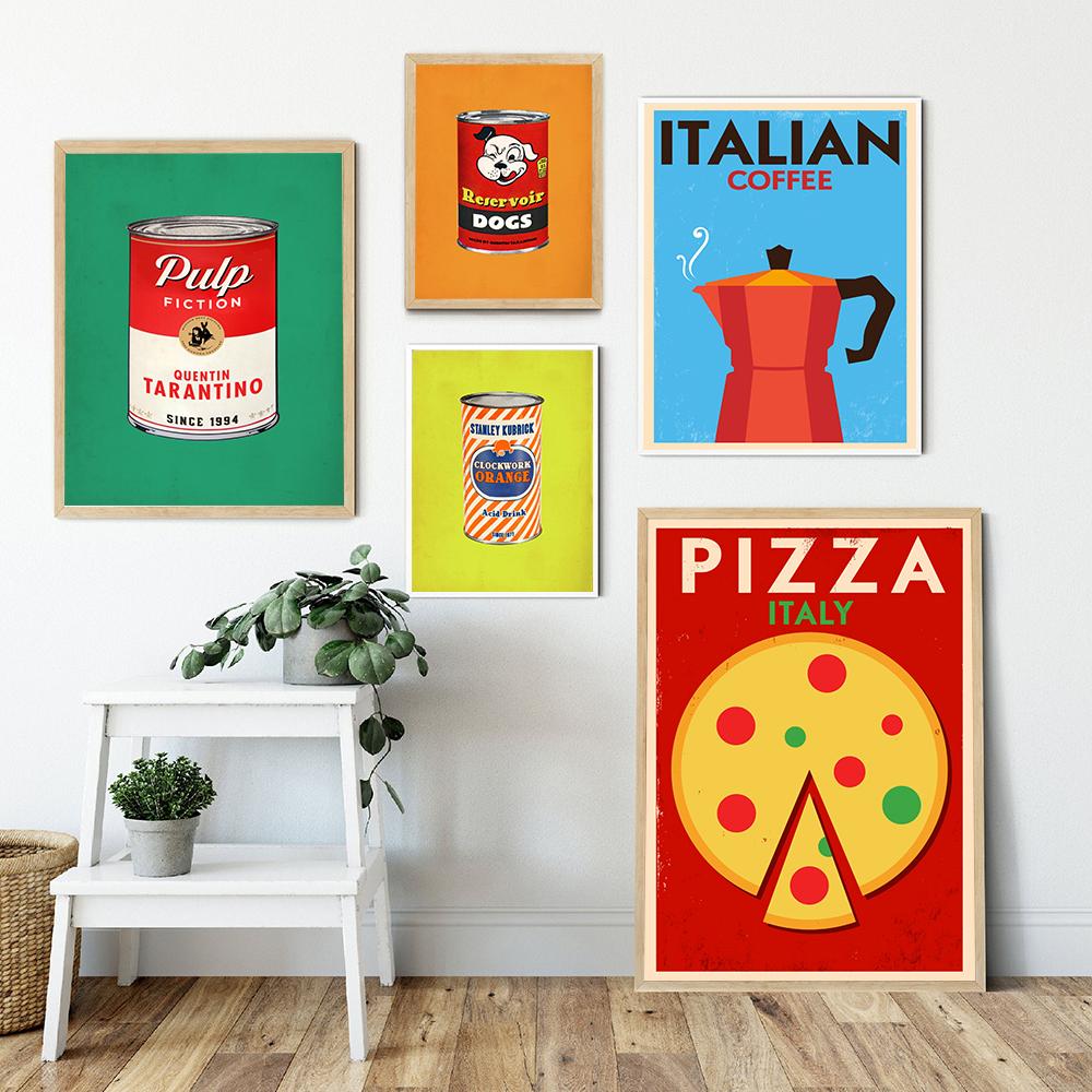 Italian Coffee Pizza Vintage City Poster Pulp Reservoir Color Food Print Canvas Painting Kitchen Shop Wall Art Pictures Decor