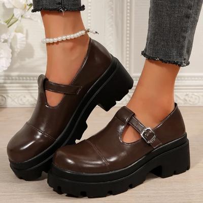 Распродажа женской обуви 2024 года, высококачественные женские туфли-лодочки с пряжкой, осенние туфли с круглым носком, однотонные туфли на платформе и массивном каблуке, туфли больших размеров