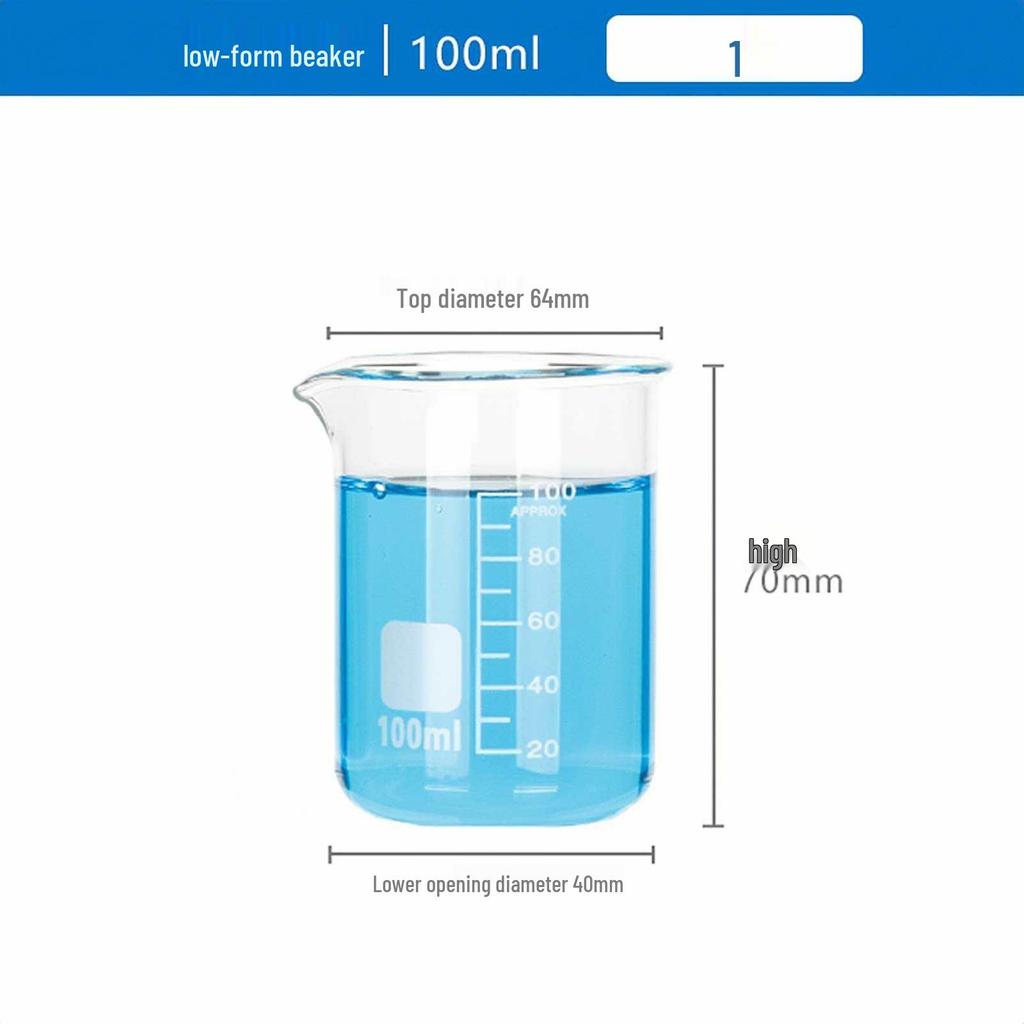 Высокоборосиликатный градуированный стеклянный стакан, термостойкий, доступен в объемах 5/50/100/250/1000/2000 мл