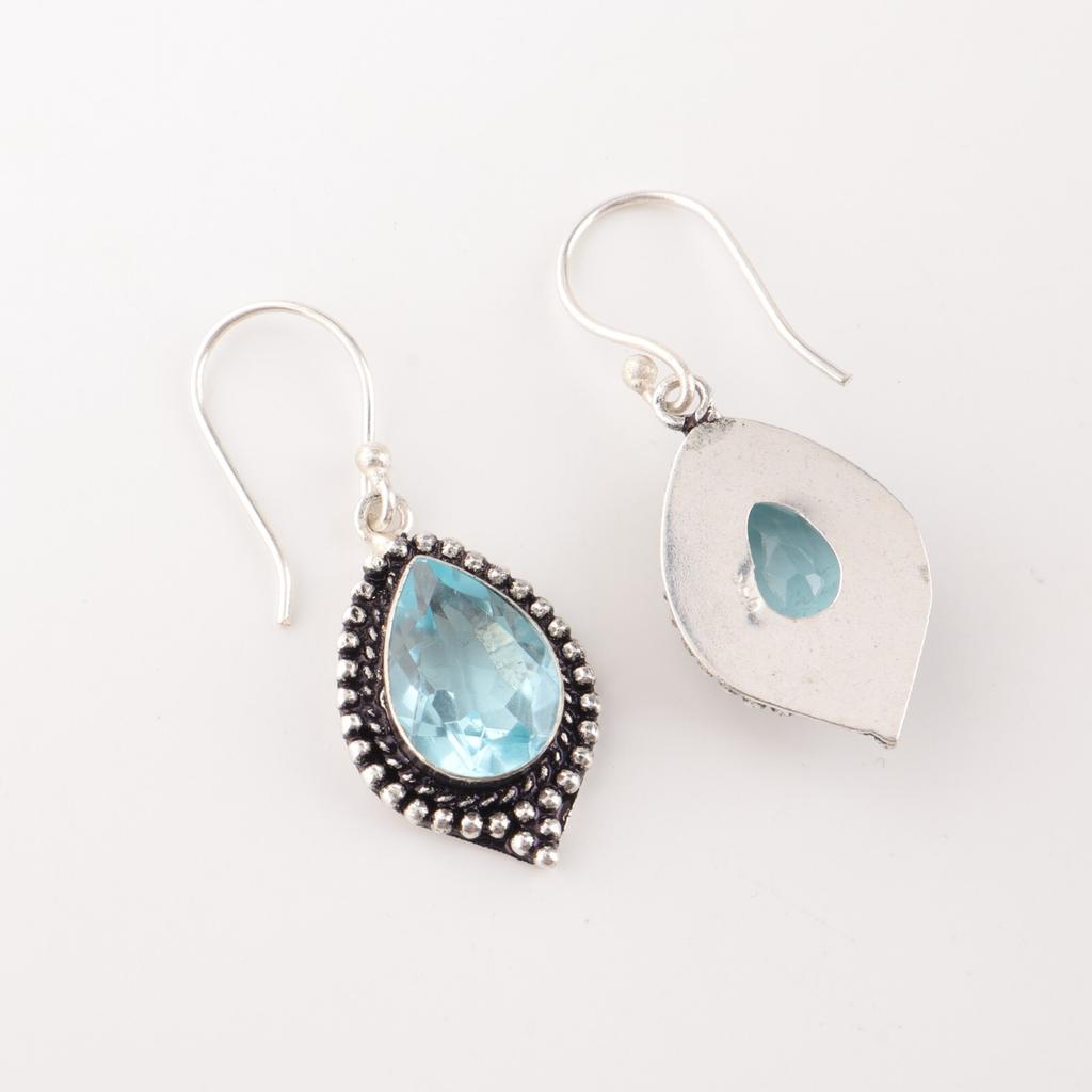 Beautiful Sky Blue Topaz Gemstone 925 Sterling Silver Handmade Earrings Jewelry EE-164-2