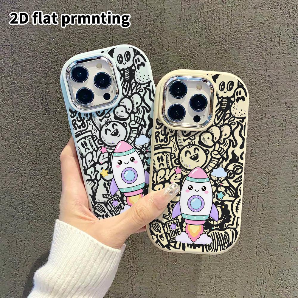 Phone case: 2D flat design suitable for iPhone 18 17 16 15 14 13 Pro protective case, couple style, colorful little rocket, Christmas and Halloween gi