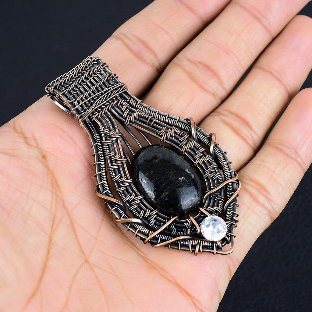 Black Tourmaline Pendant Gemstone Jewelry, 999 Copper Wire Wrapped Pendant, Handmade Amazing Pendant Jewelry