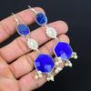 Пасхальная распродажа Серьги-подвески из стерлингового серебра 925 пробы с камнем синий сапфир Ювелирные изделия