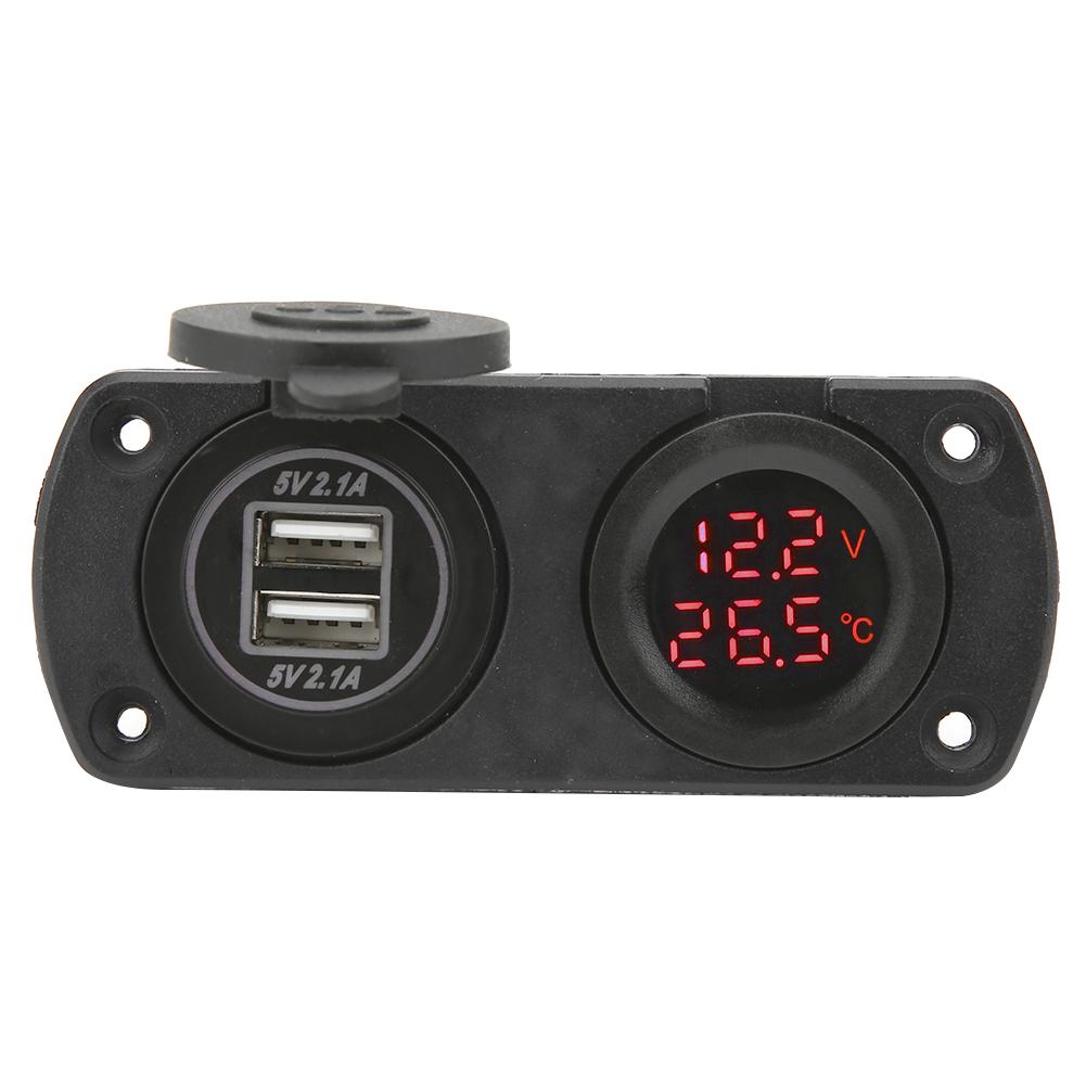 Температура Вольтметр Зарядное устройство Автомобильный двойной USB 12 В розетка Прикуриватель Синий
