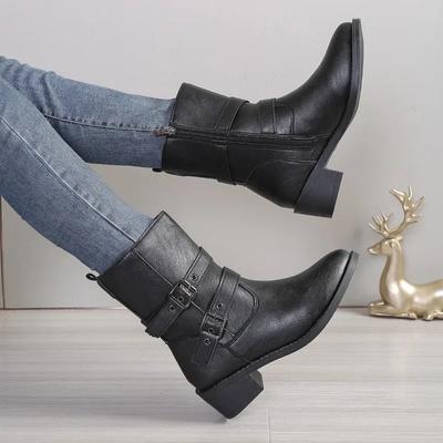 Женские туфли на молнии, женские ботинки с круглым носком, зимняя обувь, мода 2024 года, лидер продаж, резиновые женские осенние кожаные ботинки