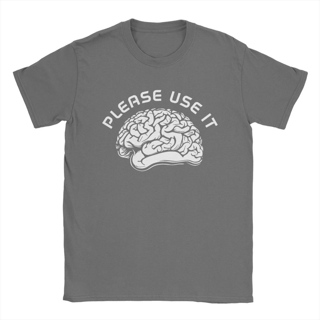 Men T-Shirt Please Use It Your Brain Fashion Cotton Tees Short Sleeve T Shirt Crewneck Clothes Plus Size
