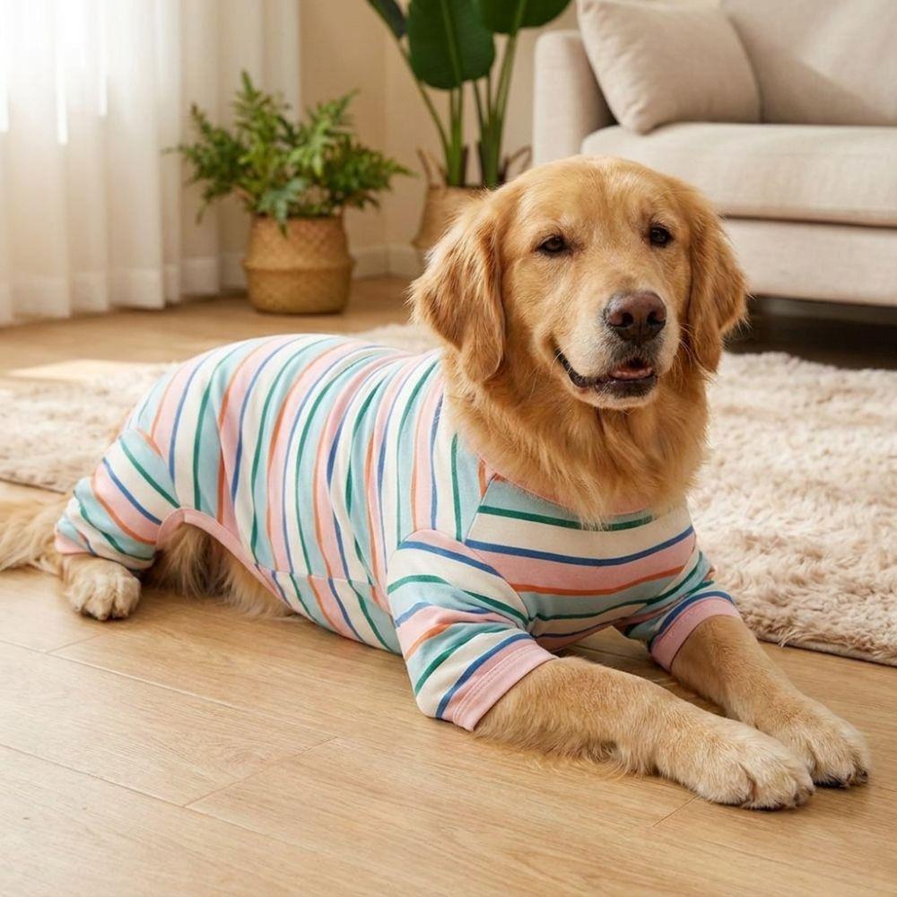 Elastic Colorful Striped Dog Jumpsuits Cotton Cat Pajamas Puppy Rompers Indoor Wear