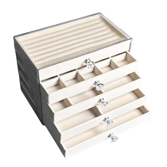 Jewelry Organizer Drawer Storage Box with Velvet Lining Large Capacity Multipurpose Earrings Necklaces Display Box with Handle