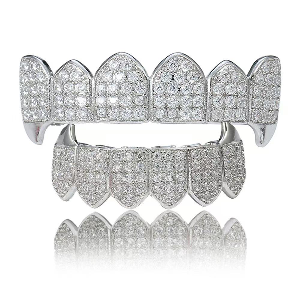 European Hot Selling Six-Tooth Zirconia Vampire Fangs Grill Set for Hip Hop Christmas Parties