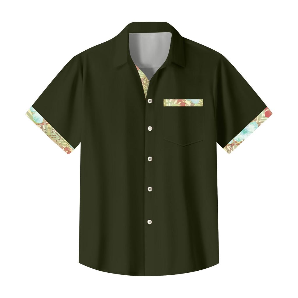 Гавайская рубашка для мужчин, мужские винтажные рубашки для боулинга на пуговицах, летняя пляжная рубашка с коротким рукавом