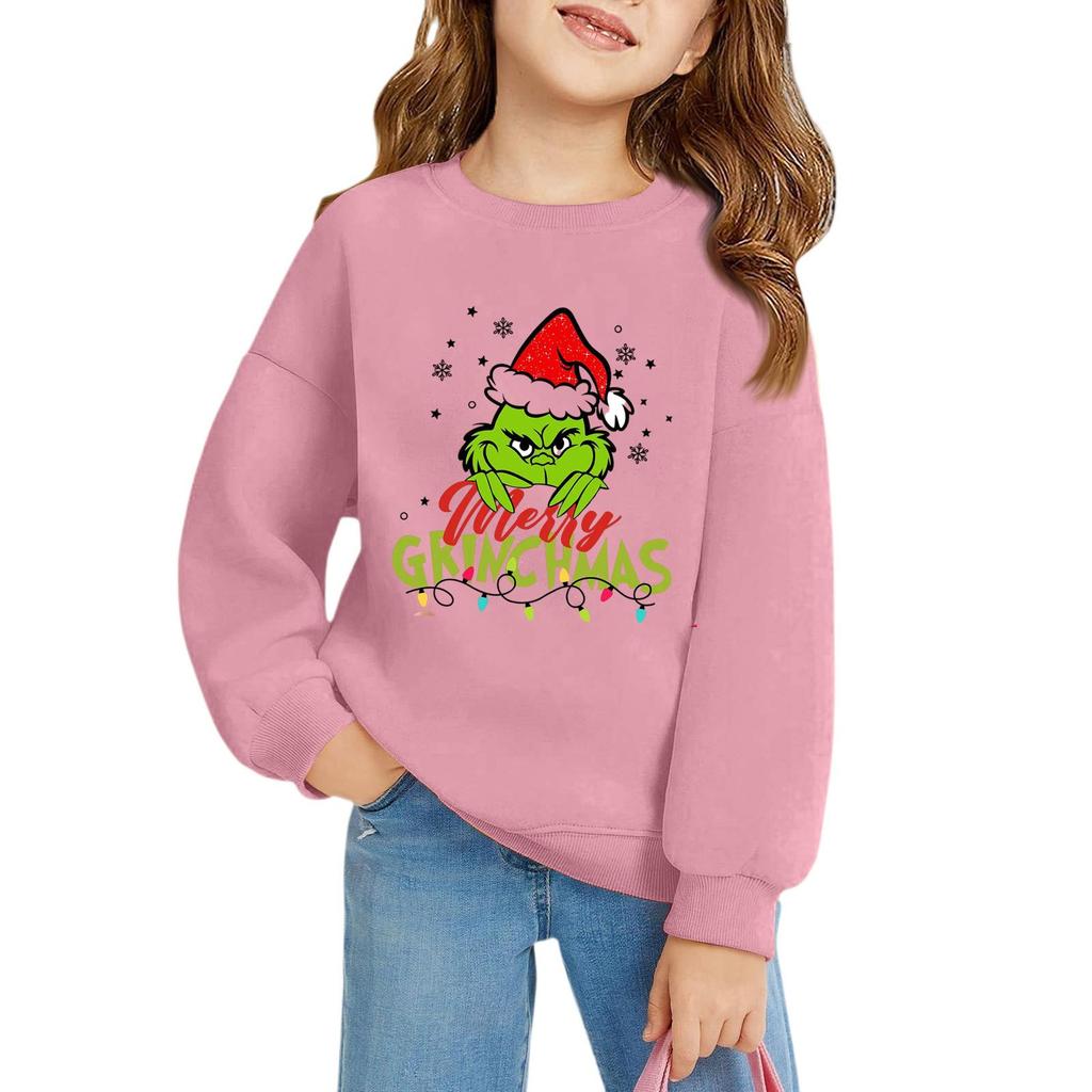 Рождественские пуловеры с круглым вырезом для девочек, детские топы с принтом