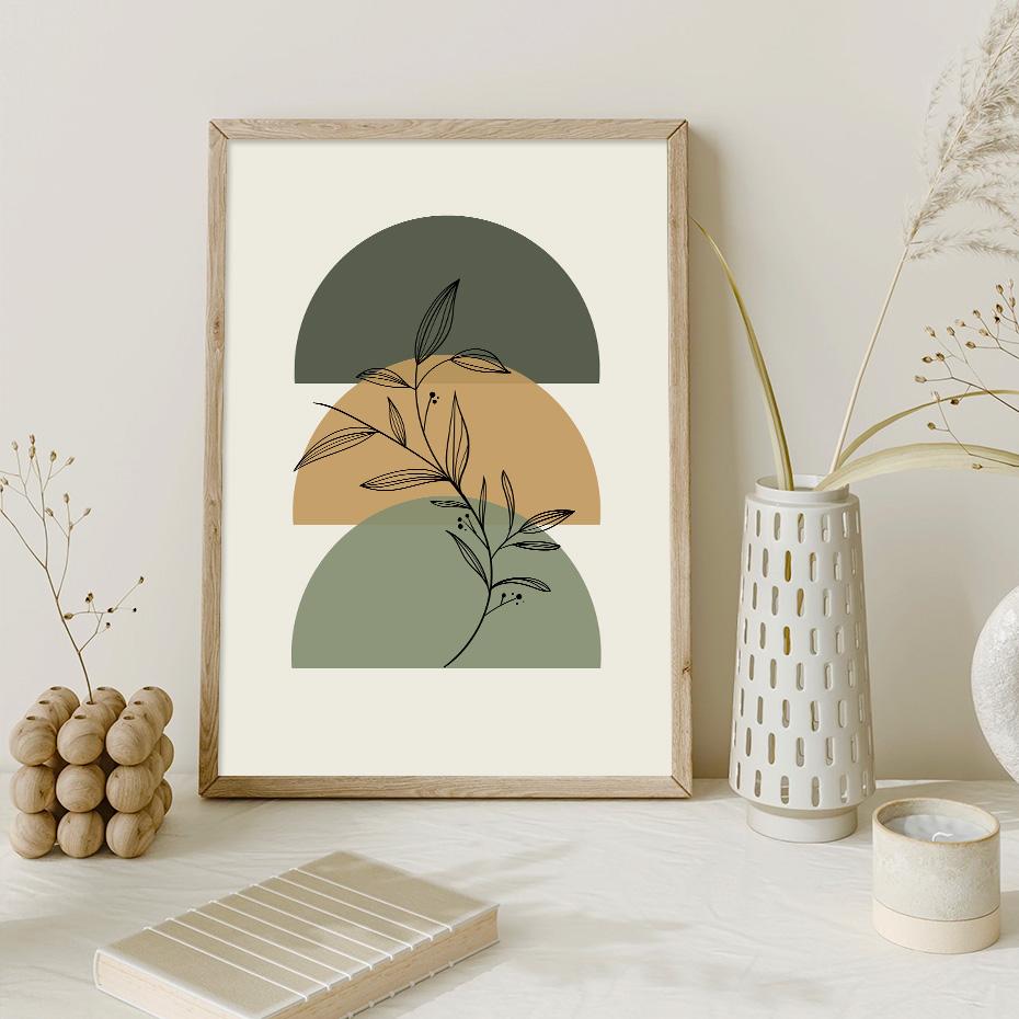 Бохо Зеленый Бежевый Геометрические Листья Абстрактный Плакат Середины Века Стены Искусства Холст Картины Отпечатки Картина Декор Интерьера Гостиной