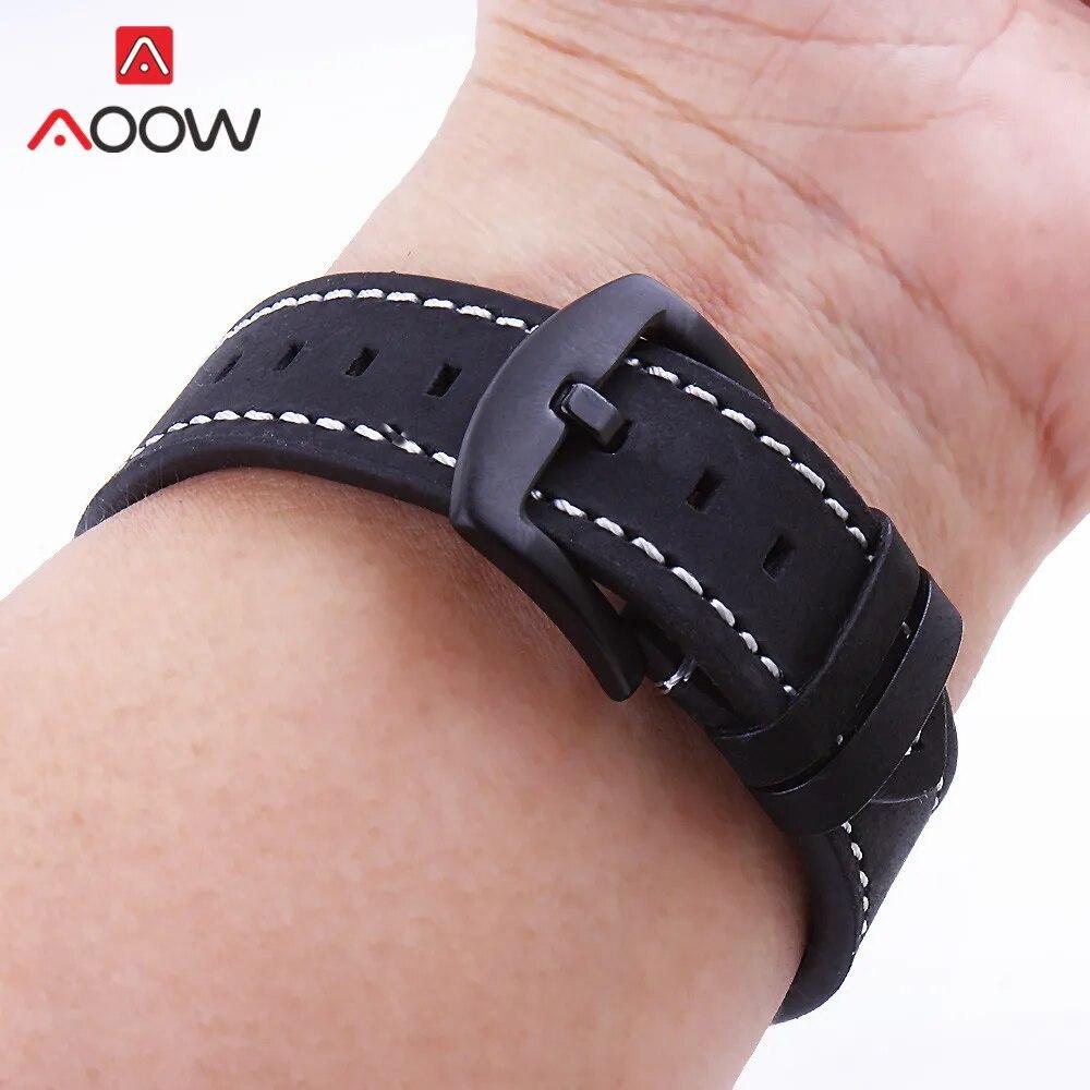 18mm 20mm 22mm Vintage Genuine Leather Strap Men Replacement Band for Samsung Galaxy 42mm 46mm Gear S2 S3 Huawei Watch GT 2 Pro