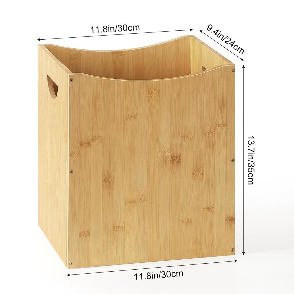2-Pack 5Gal Bamboo Trash Can - Rectangular Under-Counter Waste Bin with Handles, Space-Saving for Bathroom/Kitchen/Office