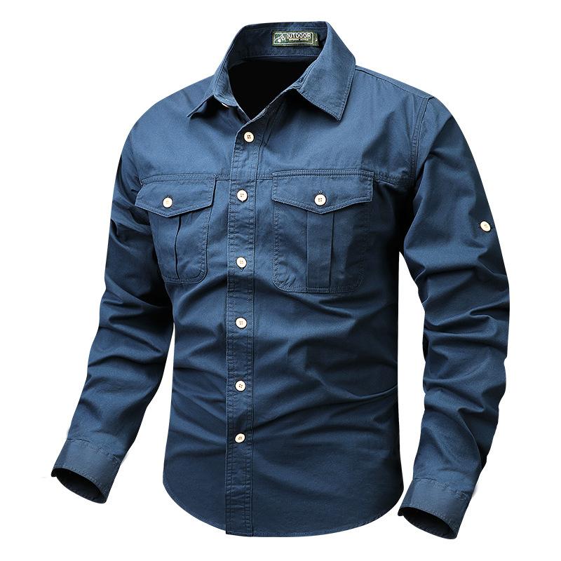 Work Shirt Jacket Men's Spring and Autumn Japanese Style Loose Casual Solid Color Long-sleeved Top Jacket for Men