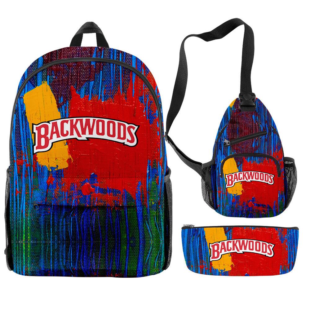 Backwoods Cigar 3D Цифровая Печать Модный Кампус Уличный Рюкзак Набор из Трех Предметов