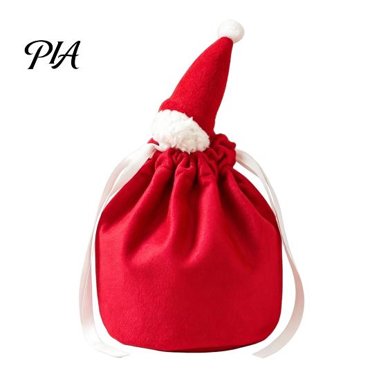Holiday Goodie Bags for Kids Christmas Drawstring Gift with Santa Hat, Reusable Velvet Xmas Sacks, Festive Claus Pouches Candy Apple Treat Pouch