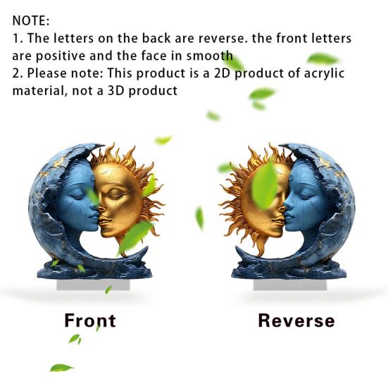 Луна Солнце Орнамент Настольный 2D Плоский Акриловый Декор Стоящий Луна И Солнце Лицо Декор для Домашнего Офиса Стол Книжная Полка