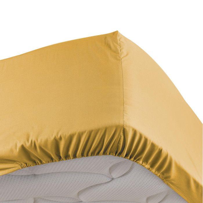 Drap housse - DOUCEUR D'INTERIEUR - 90 x 190 cm - 100% coton - Jaune - Tissage 78 fils