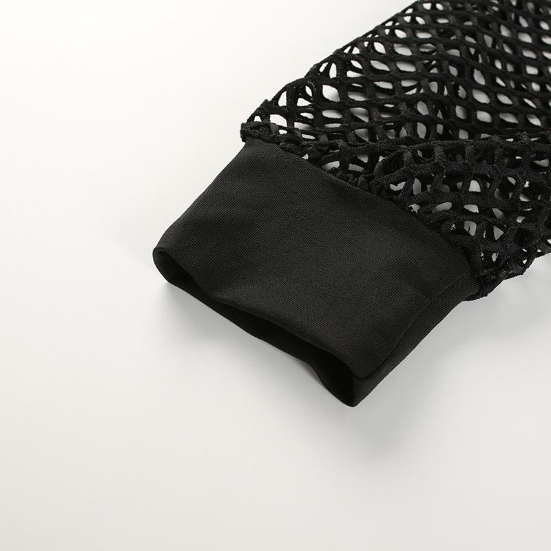 Женская мода сексуальный сетчатый ажурный короткий сетчатый халат с капюшоном