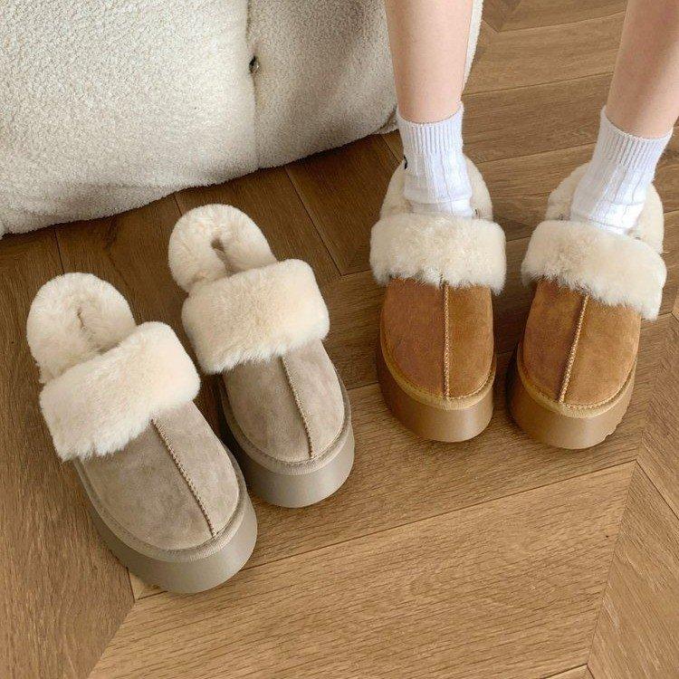 Wool Slippers Women's Outer Wear 2025 New Winter Fur Integrated Thick-bottomed Bag Head Fluffy Slippers Plush Snow Boots
