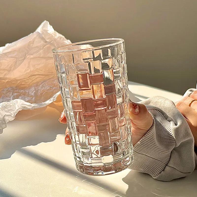 290/320 мл Плетеный из ротанга Популярный в сети стеклянный стакан Бытовой тисненый прозрачный стакан для воды Сок Кофе Стакан для холодных напитков Кружка для кофе со льдом