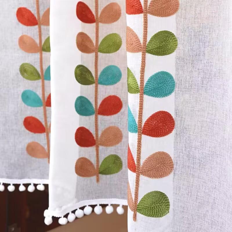 Красочные ветки вышитые полупрозрачные занавески для кухни ярусы полуоконные прозрачные шторы кофейные занавески
