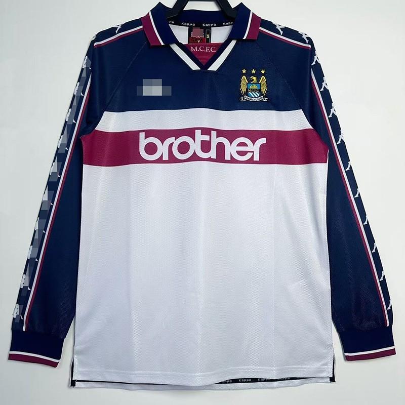 97-98 Manchester City retro jersey No. 17 Sun Jihai 16 Aguero 15 Harland 07-08 long short-sleeved football jersey
