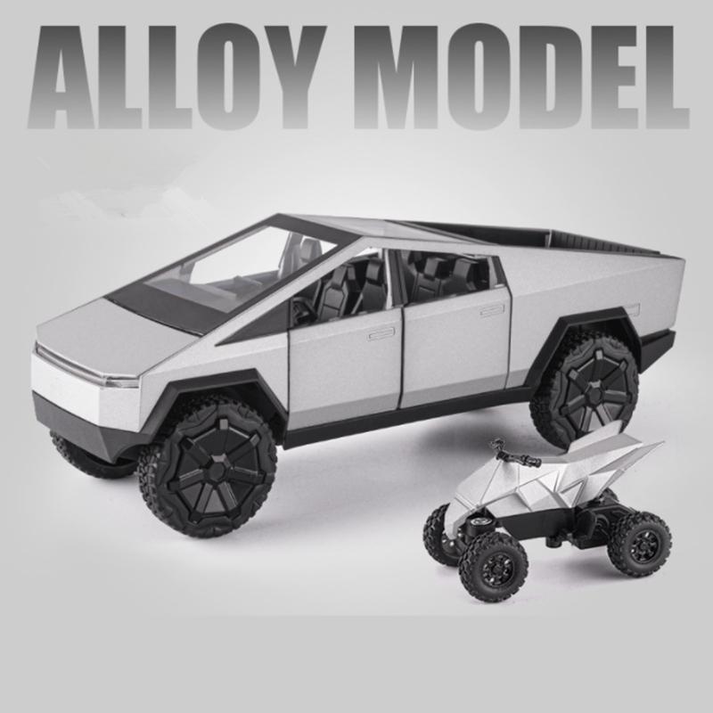 1/24 Tesla Cyber Toy Truck Pickup Alloy Car Model Diecasts Metal Toy Off-road Vehicles Car Model Simulation Sound and Light Kids Gifts