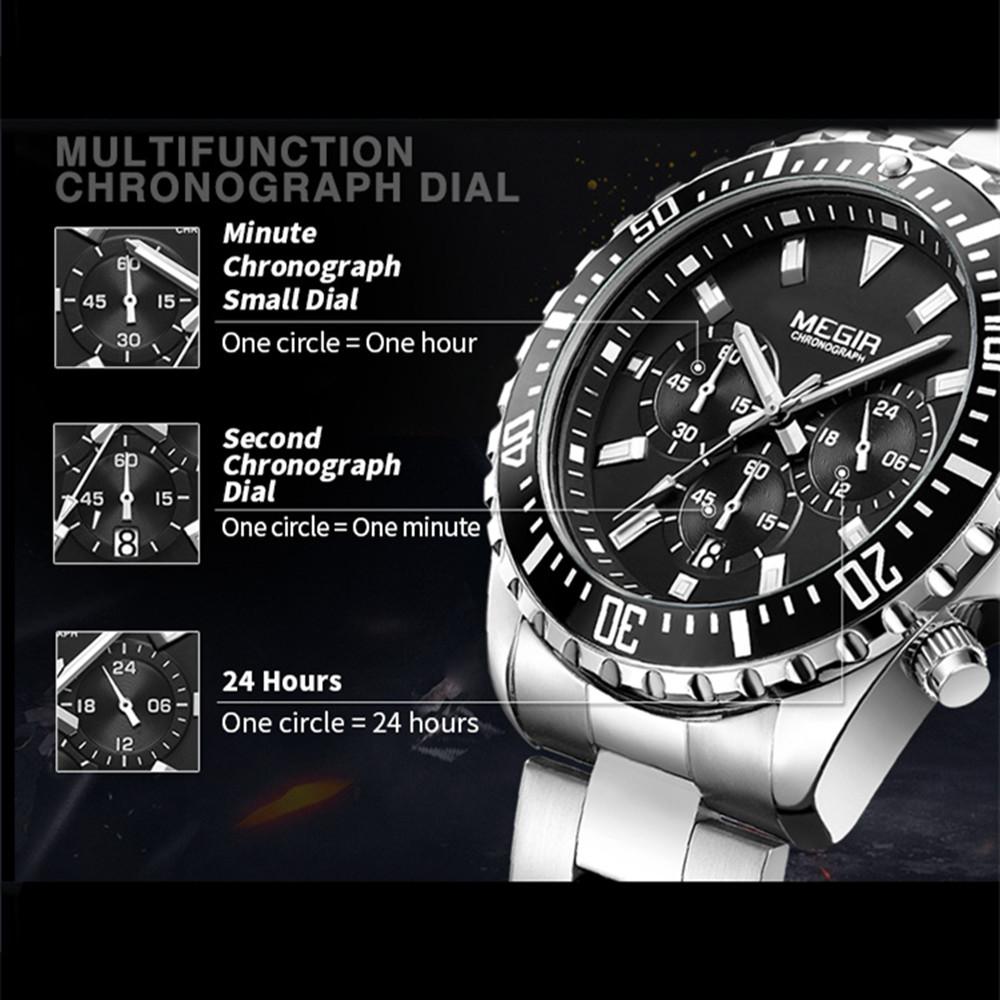 MEGIR Business Watches Men Luxury Quartz Luminous Wristwatch Waterproof Stainless Steel Chronograph Clock Date Reloj Hombre 2064