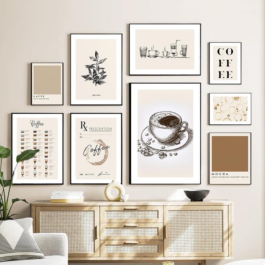 Абстрактная линия кофе Определение Coffea Arabica Wall Art Холст Картины Плакаты и принты Настенные картины Кафе-бар Кухонный декор