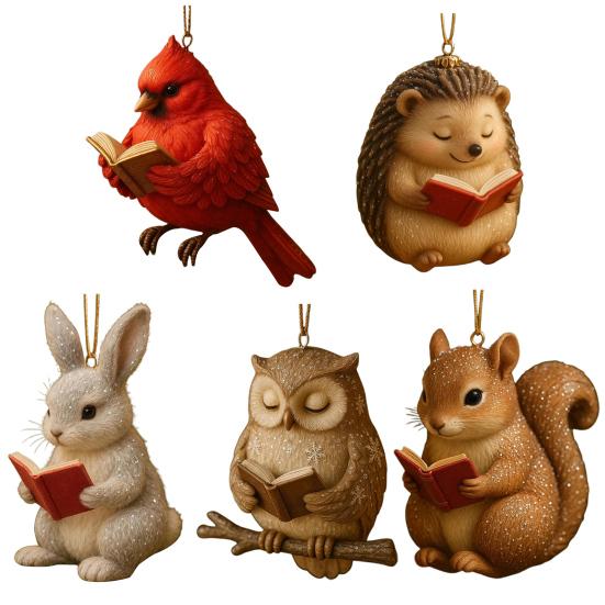 Любитель Книг Животное Орнамент 2D Акриловая Птица/Еж/Кролик/Сова/Белка Читающий Орнамент Лесной Читатель Подвесной Кулон Подарок