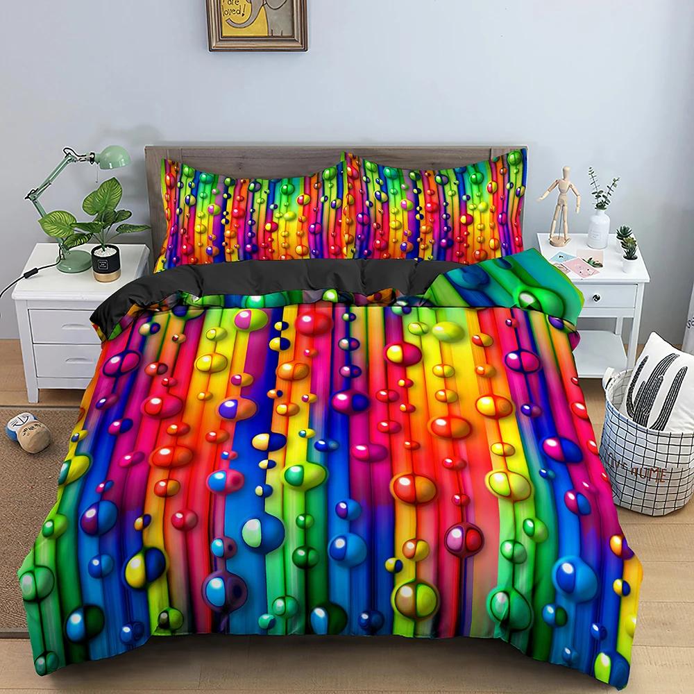 3D Abstract Duvet Cover King Queen Size Colorful Ripple Bedding Set Psychedelic Geometric Soft Comforter Cover with Pillowcase