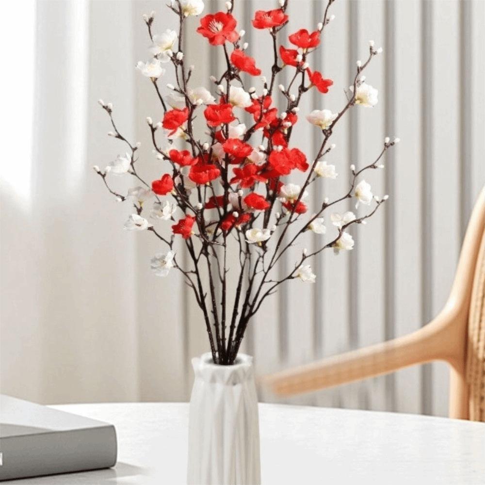 6PCS Plastic Artificial Plum Branches Lifelike Fake Silk Flower Wedding Ceremony