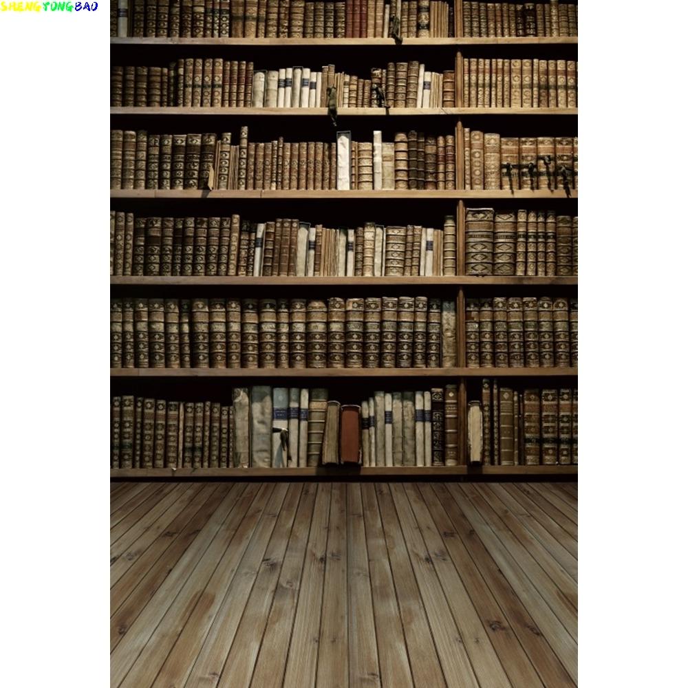 Old Wood Bookshelf Backdrop for Photography Back to School Library Study Room Decor Photocall Portrait Photographic Background